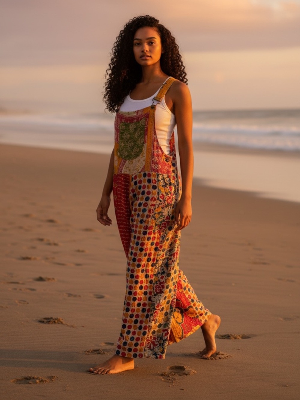 Patchwork Maxi Overalls Dress in Multicolor